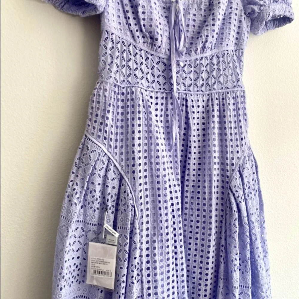 Self-Portrait Lilac Cotton Broderie Anglaise Midi Dress - Picture 6 of 16